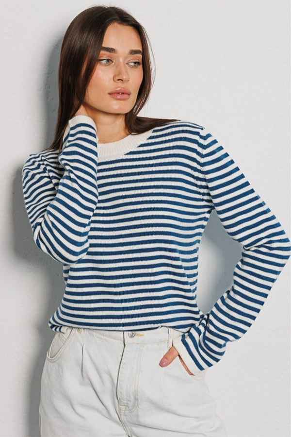 Striped Round Neck Long Sleeve Sweater