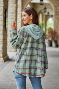 Plaid Long Sleeve Hooded Jacket