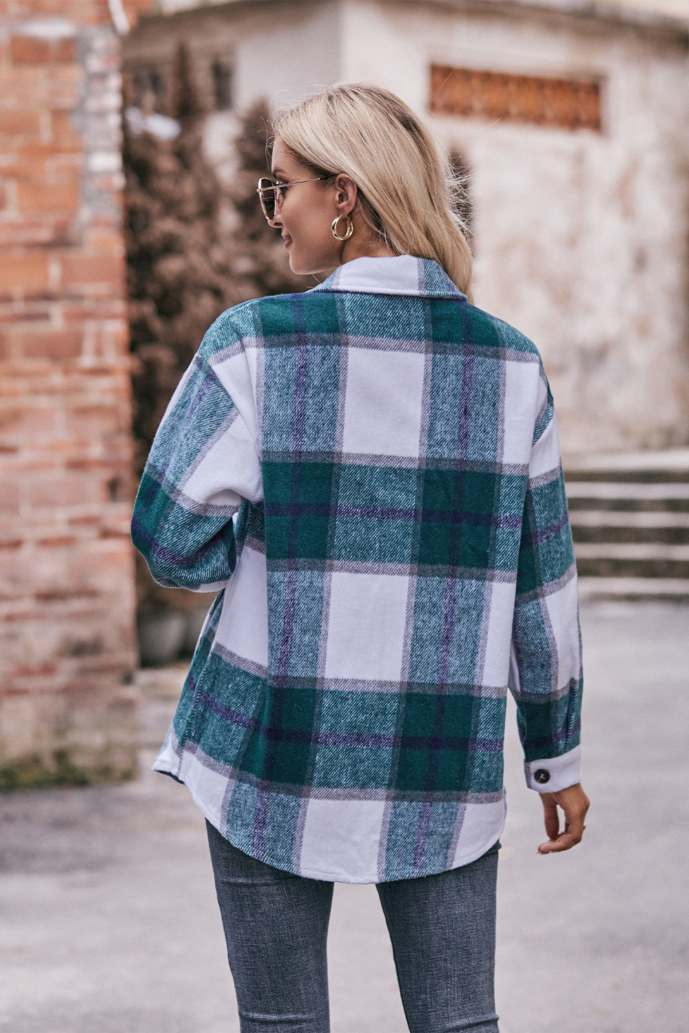 Plaid Long Sleeve Shirt Jacket with Pockets