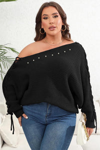 Plus Size One Shoulder Beaded Sweater