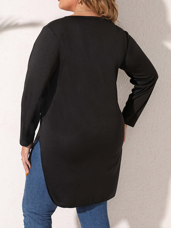 Plus Size Slit Long Sleeve T-Shirt