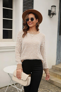 Two Tone Printed Round Neck Dropped Shoulder Sweater