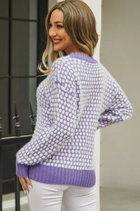 Two Tone Printed Round Neck Dropped Shoulder Sweater