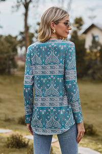 Printed Square Neck Long Sleeve Blouse