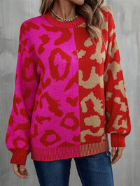 Contrast Color Round Neck Dropped Shoulder Sweater