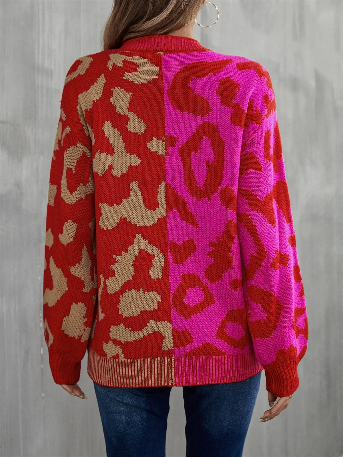 Contrast Color Round Neck Dropped Shoulder Sweater