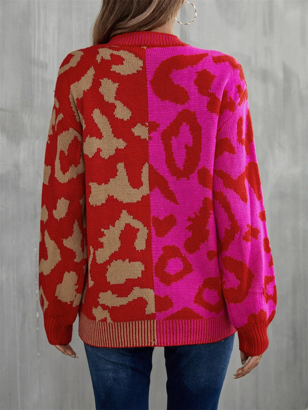 Contrast Color Round Neck Dropped Shoulder Sweater
