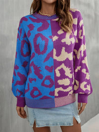 Contrast Color Round Neck Dropped Shoulder Sweater
