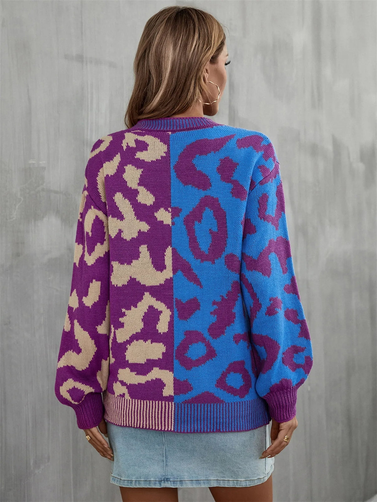 Contrast Color Round Neck Dropped Shoulder Sweater