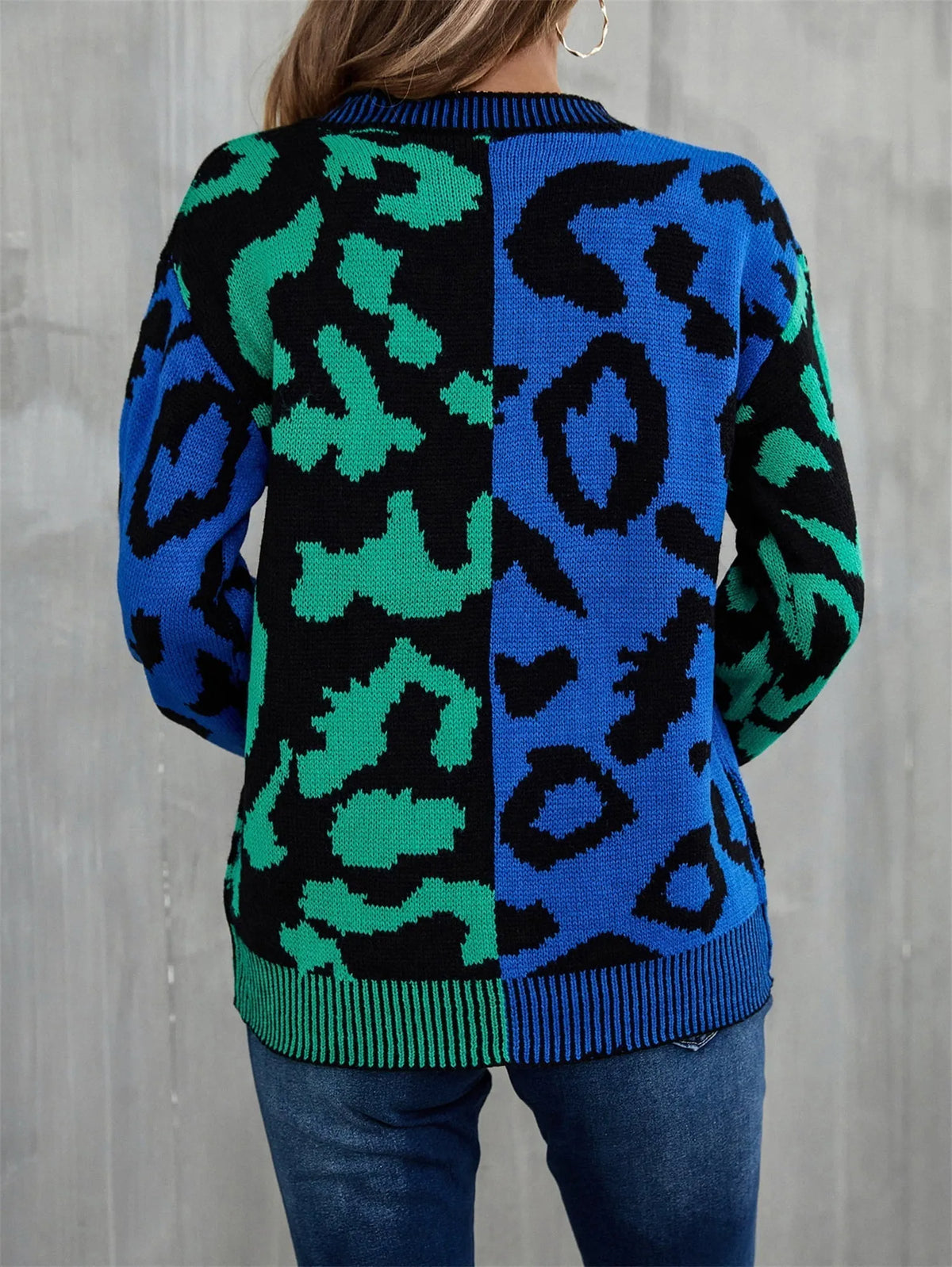 Contrast Color Round Neck Dropped Shoulder Sweater