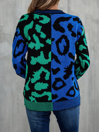 Contrast Color Round Neck Dropped Shoulder Sweater