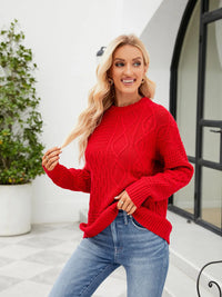 Round Neck Dropped Shoulder Long Sleeve Sweater