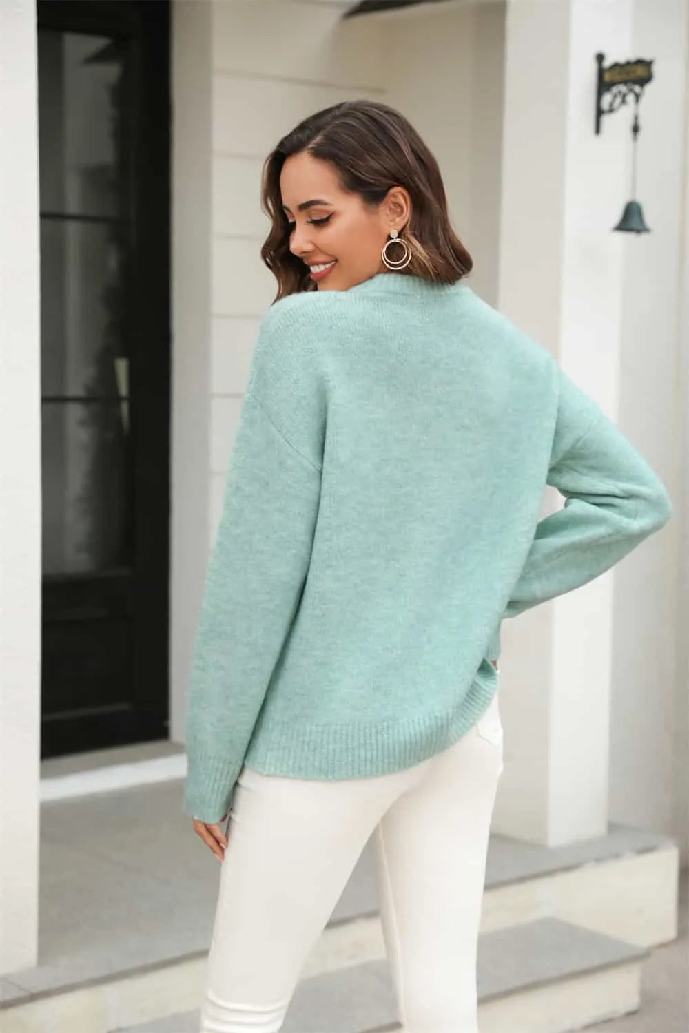 Round Neck Ribbed Long Sleeve Sweater