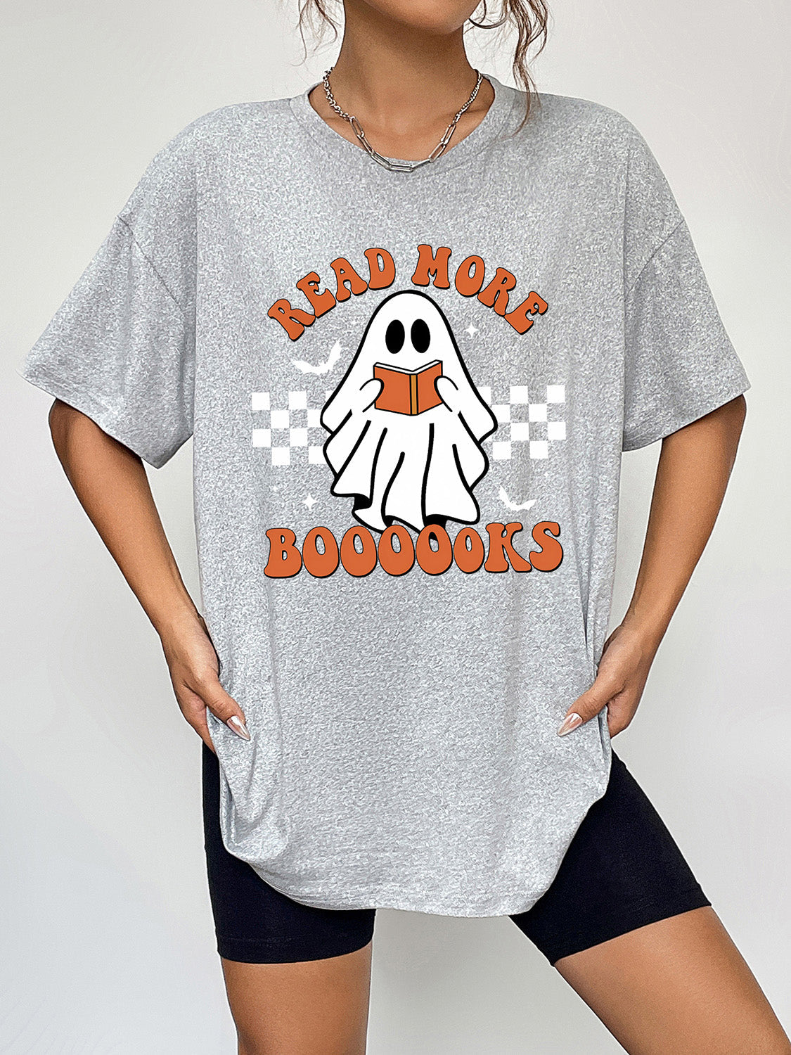 Round Neck Short Sleeve Ghost Graphic T-Shirt