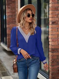 Basic style V-Neck Long Sleeve Blouse