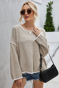 Casual Round Neck Dropped Shoulder Sweater