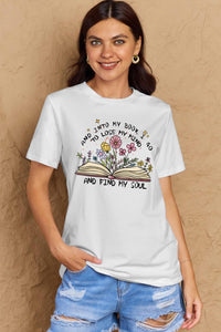 Full Size Book & Flower Graphic Cotton Tee