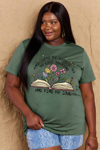 Full Size Book & Flower Graphic Cotton Tee