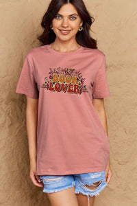 Full Size BOOK LOVER Graphic Cotton Tee