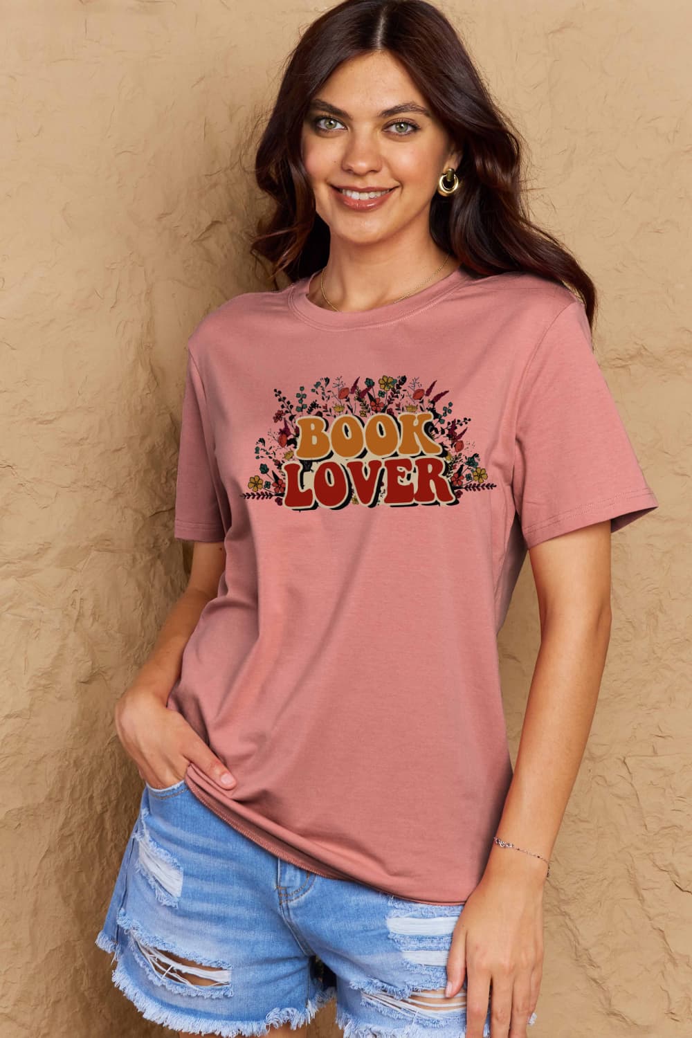 Full Size BOOK LOVER Graphic Cotton Tee