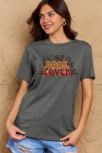 Full Size BOOK LOVER Graphic Cotton Tee