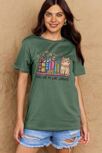 Full Size BOOKS ARE MY LOVE LANGUAGE Graphic Cotton Tee