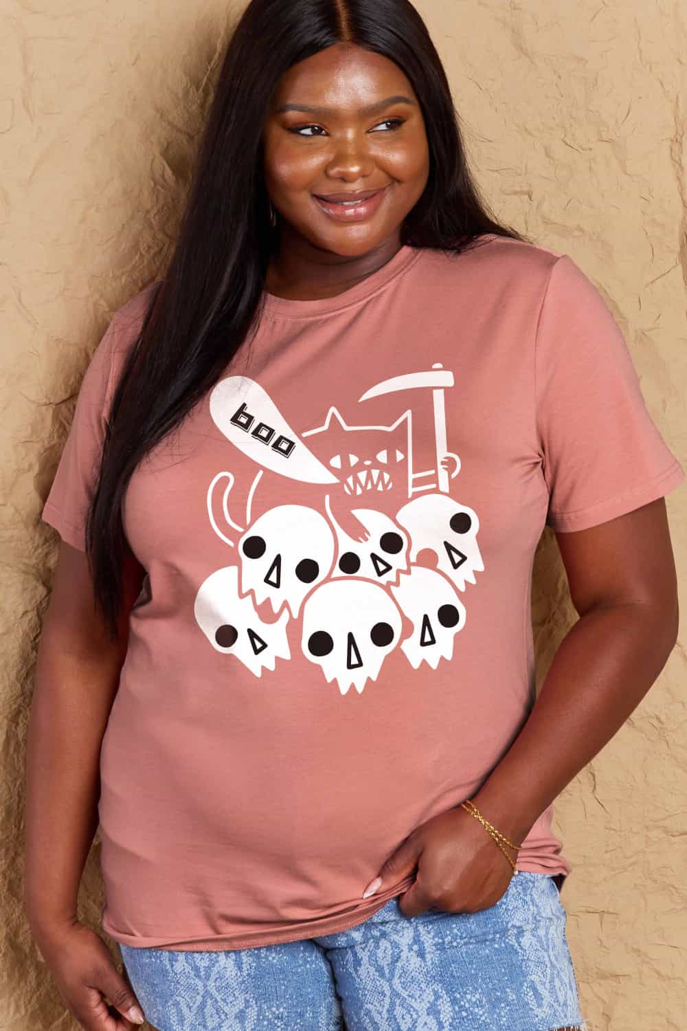 Full Size Graphic BOO Cotton T-Shirt