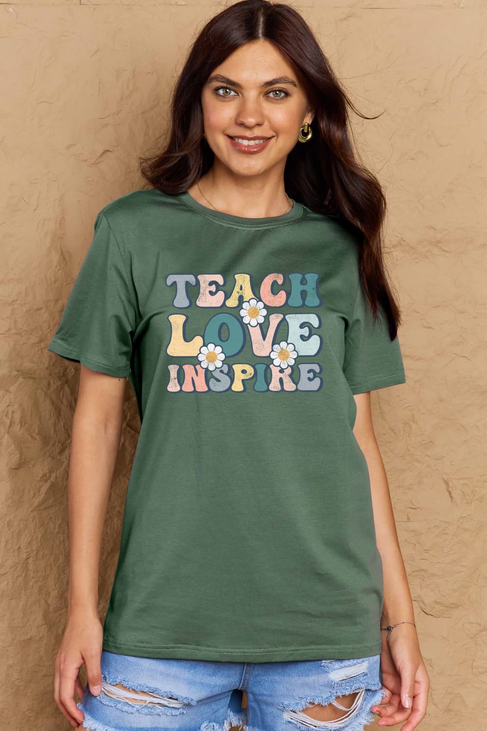 Full Size TEACH LOVE INSPIRE Graphic Cotton T-Shirt