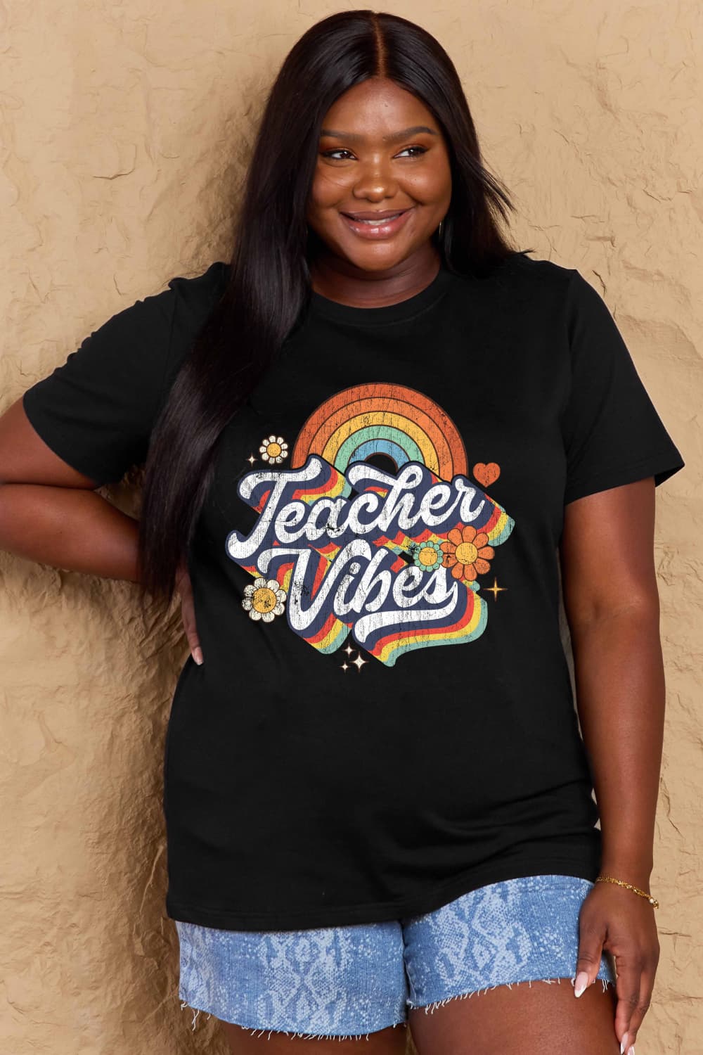 Full Size TEACHER VIBES Graphic Cotton T-Shirt