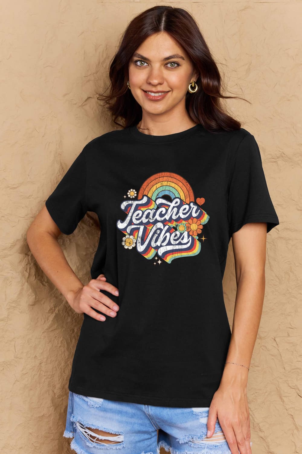 Full Size TEACHER VIBES Graphic Cotton T-Shirt