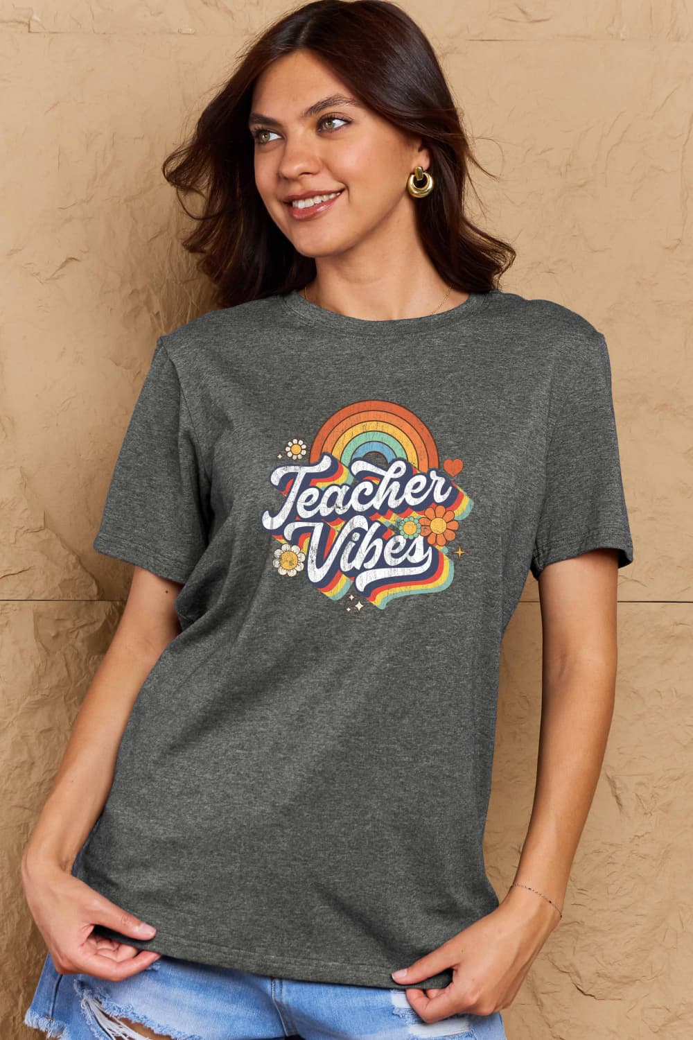 Full Size TEACHER VIBES Graphic Cotton T-Shirt