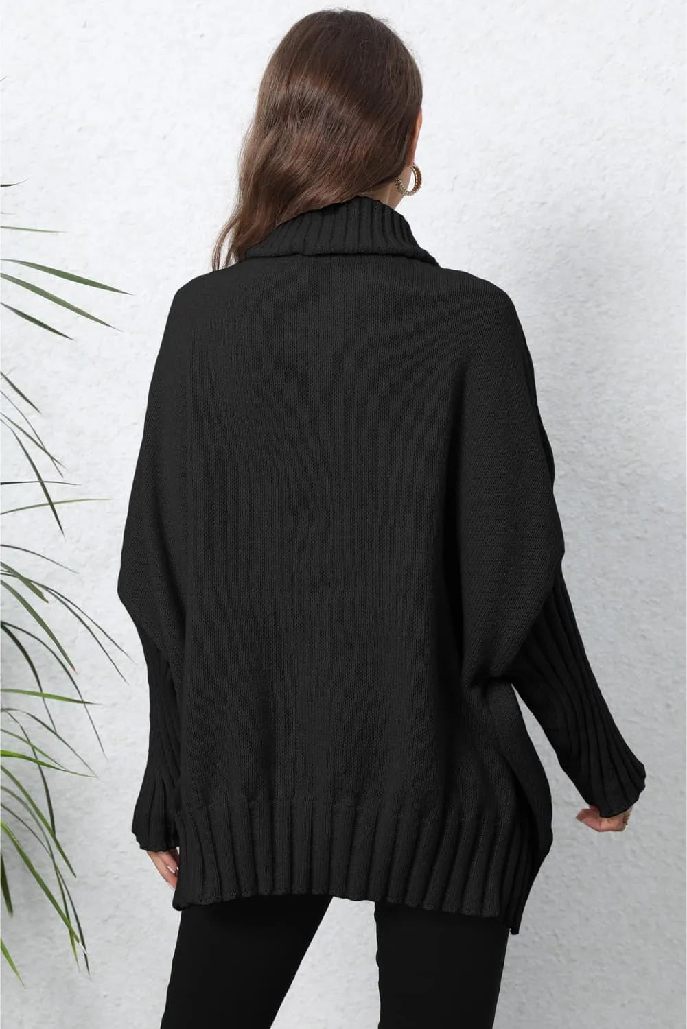 Heart Turtle Neck Long Sleeve Ribbed Sweater