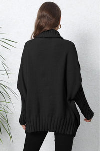 Heart Turtle Neck Long Sleeve Ribbed Sweater