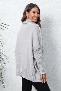 Heart Turtle Neck Long Sleeve Ribbed Sweater