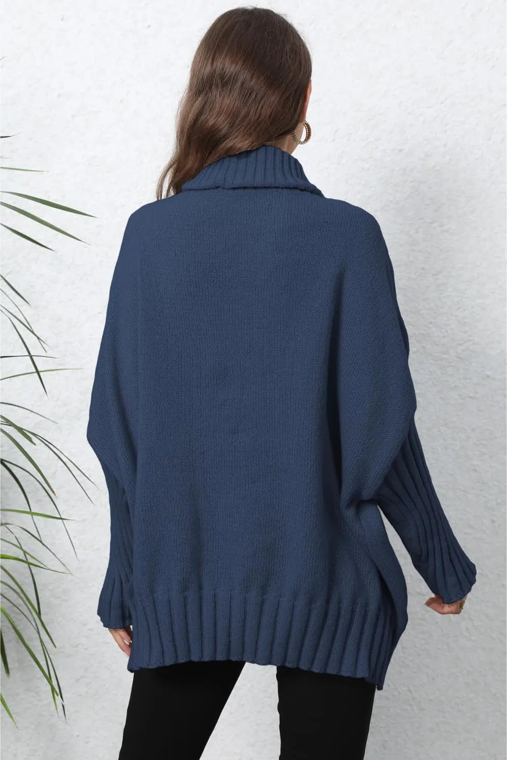 Heart Turtle Neck Long Sleeve Ribbed Sweater