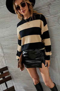 Round Neck Dropped Shoulder Sweater Apricot/Black