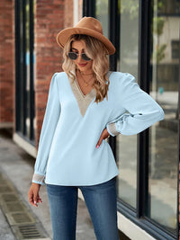 Basic style V-Neck Long Sleeve Blouse
