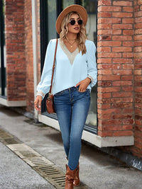 Basic style V-Neck Long Sleeve Blouse