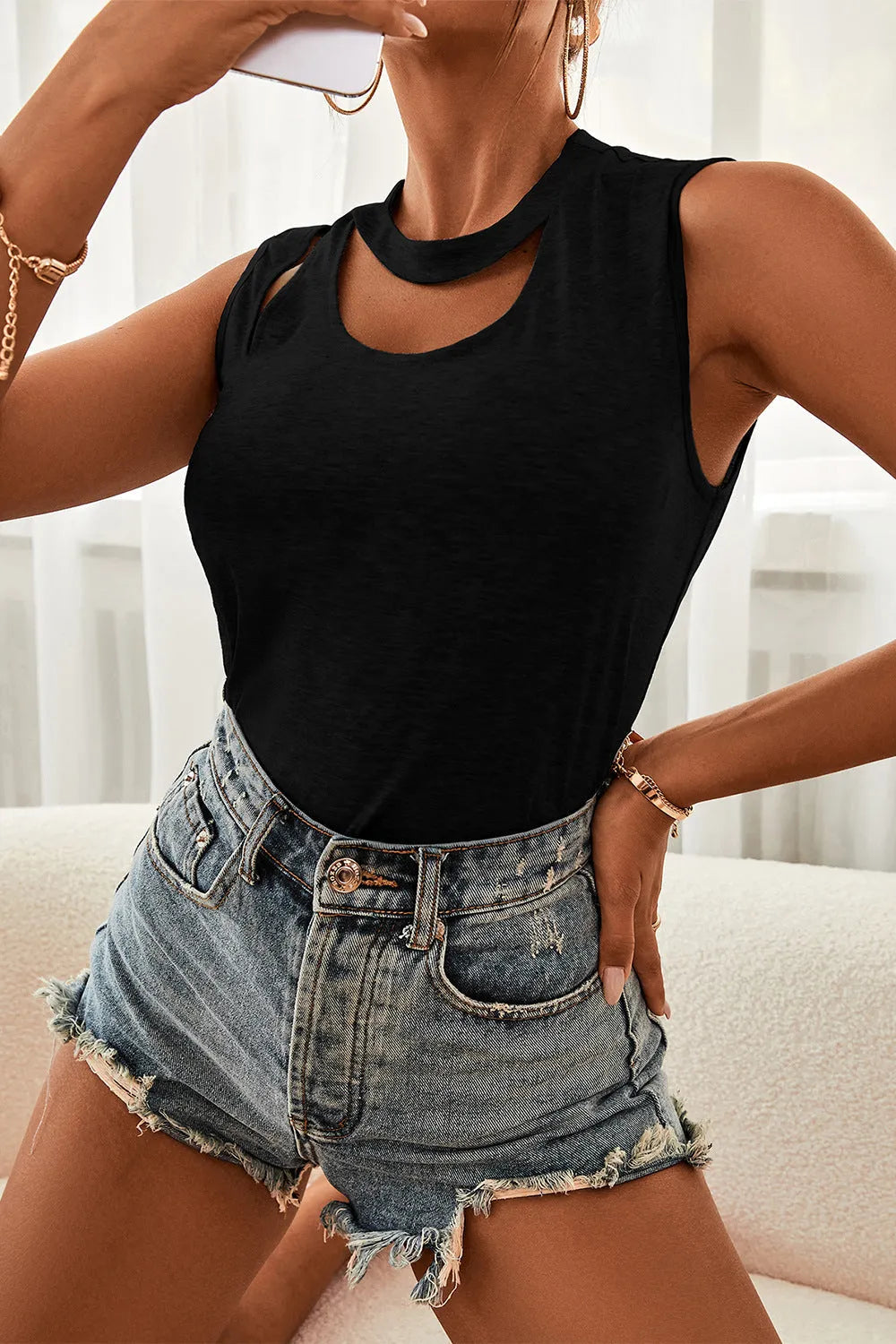 Cutout Sleeveless Top