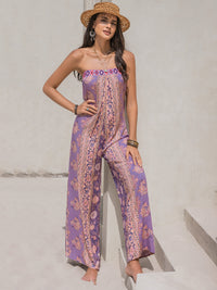 Tied Printed Tube Wide Leg Jumpsuit