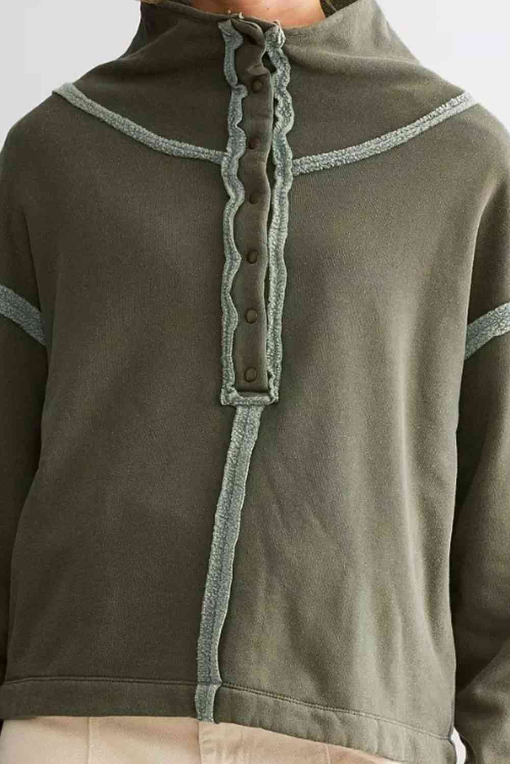 Collared Neck Half Snap Up Drop Shoulder Sweatshirt