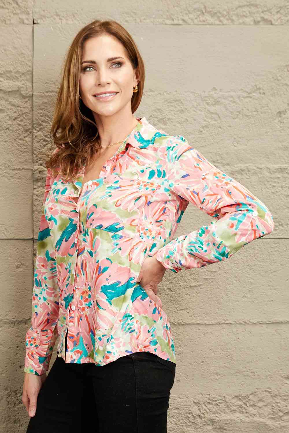 Floral Long Sleeve Collared Shirt