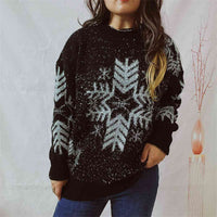 Large Snowflake Pattern Long Sleeve Sweater