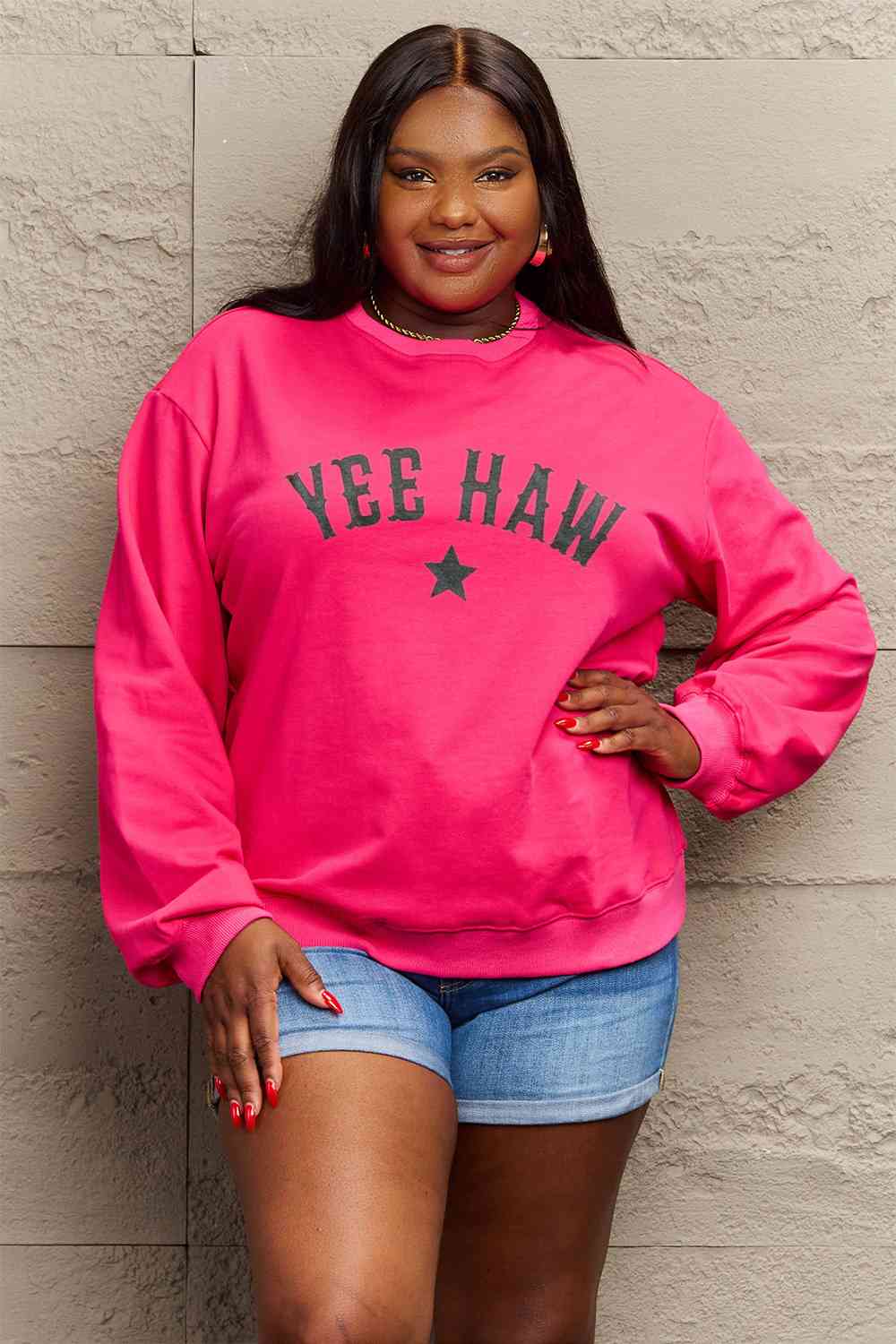 Full Size YEEHAW Graphic Round Neck Sweatshirt