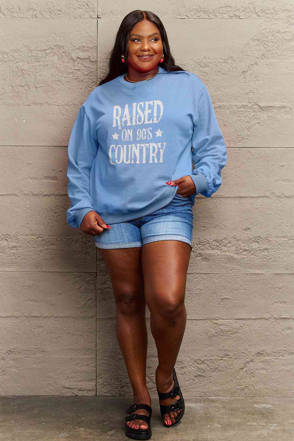 Full Size RAISED ON 90'S COUNTRY Graphic Sweatshirt