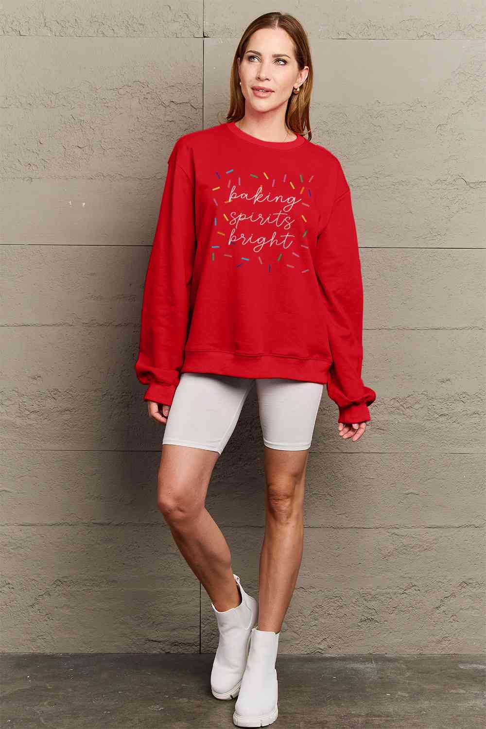 Full Size Letter Graphic Round Neck Long Sleeve Sweatshirt