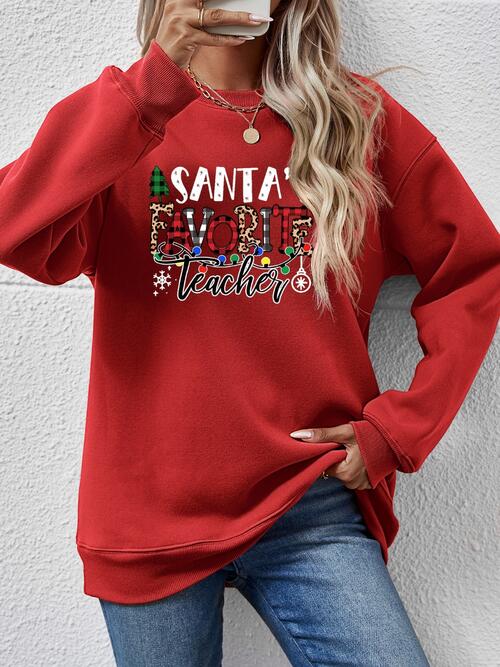 Letter Graphic Santa's Favorite Teacher Sweatshirt