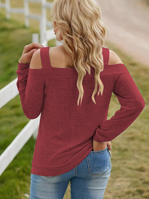 Full Size Cutout Cold Shoulder Blouse Heather Gray