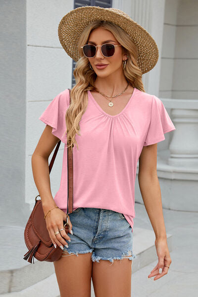 Flutter Sleeve V-neck T-Shirt