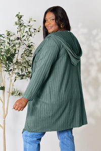 Full Size Ribbed Open Front Long Sleeve Cardigan